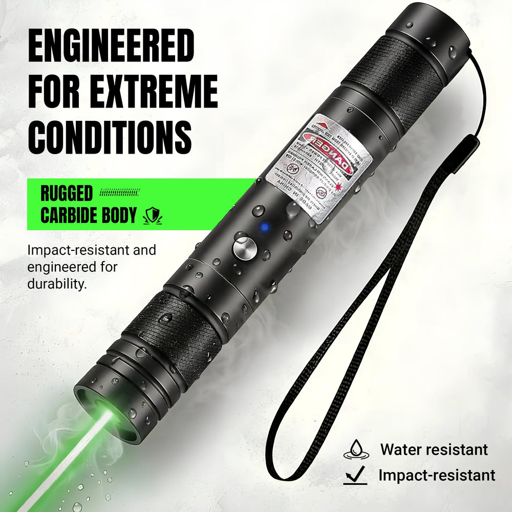 HiTekk close-up green beam visible at distance for clear pointing