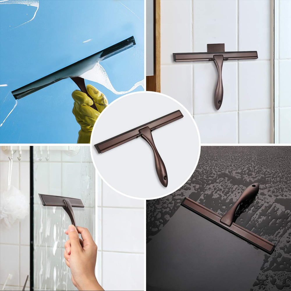 HIWARE squeegee next to a hand for scale showing compact 10-inch size and easy handling