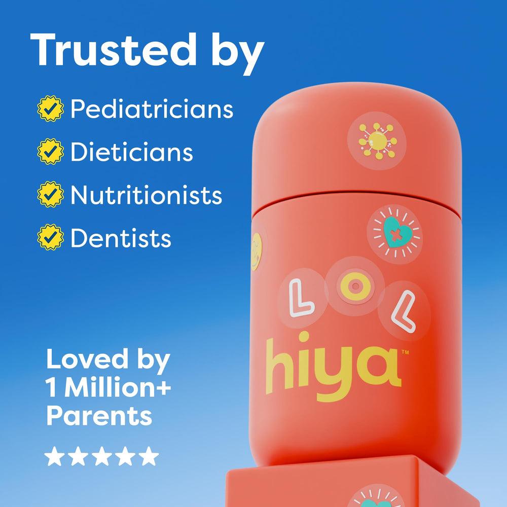 HIYA sticker pack beside bottle showing fun habit-building and child engagement