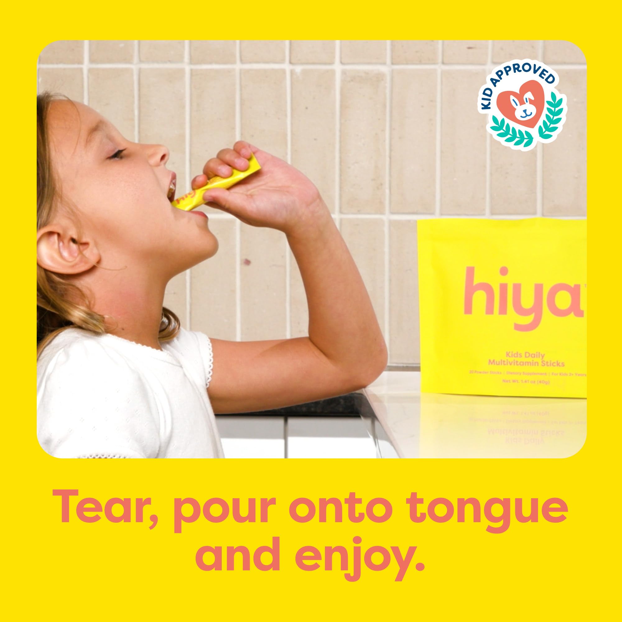 HIYA powder texture close-up showing fine natural flavor powder benefit easy swallowing