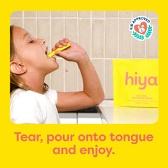 HIYA powder texture close-up showing fine natural flavor powder benefit easy swallowing