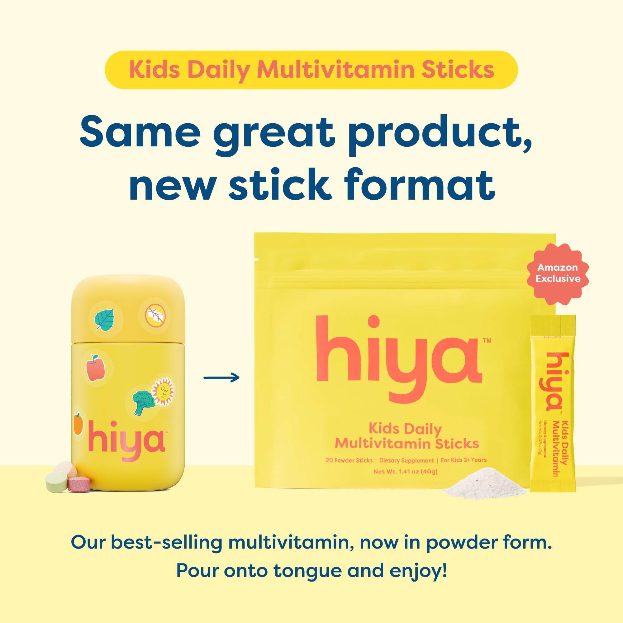 HIYA open stick pack pouring powder onto tongue benefit quick, no-cup use