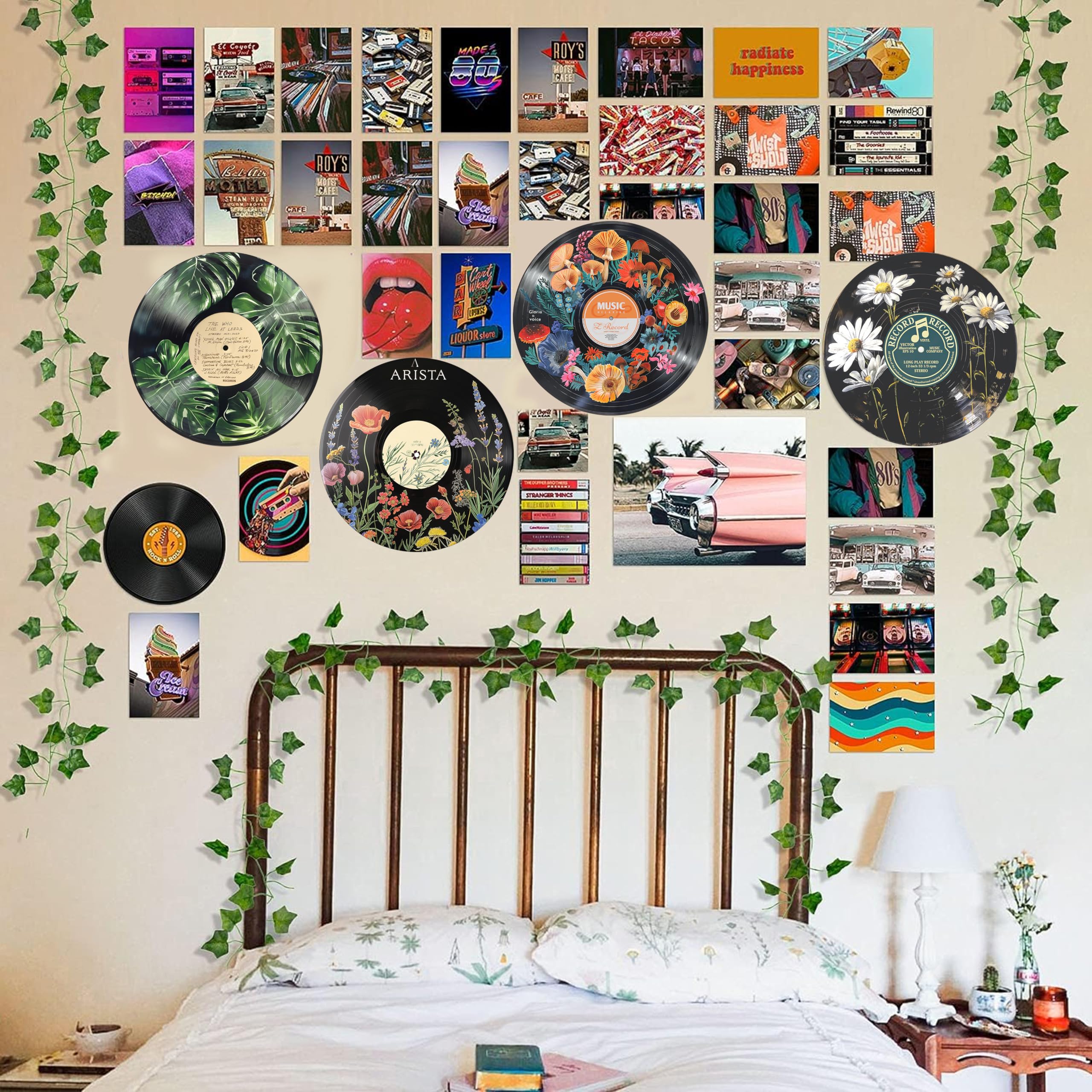 HK Studio posters in a styled bedroom showing cohesive boho vibe and decorating benefit