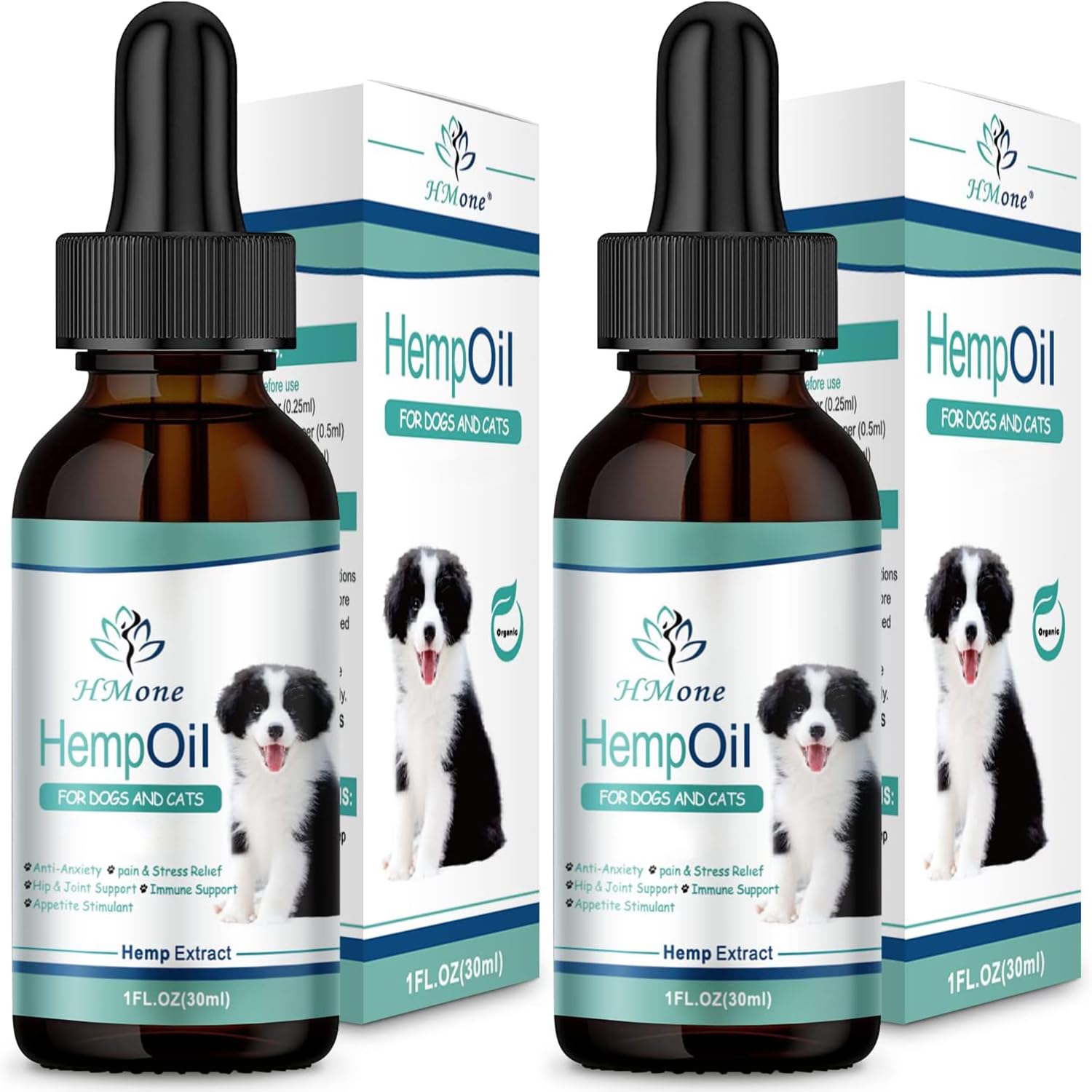HMone front packaging showing two bottles and label for clear product ID and benefits
