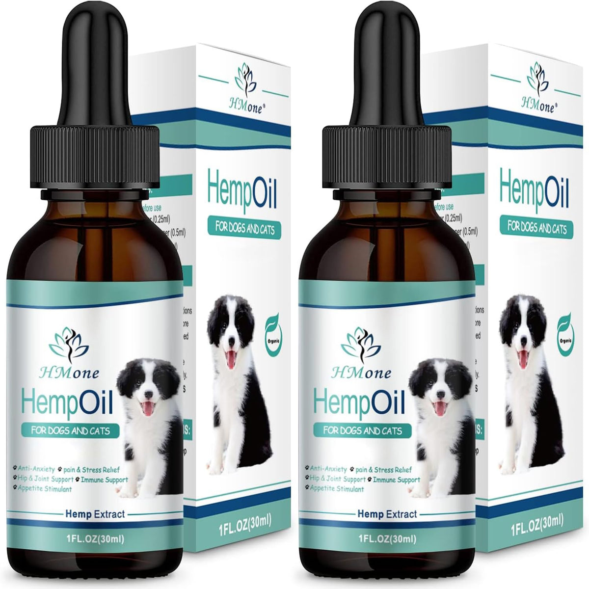 HMone front packaging showing two bottles and label for clear product ID and benefits