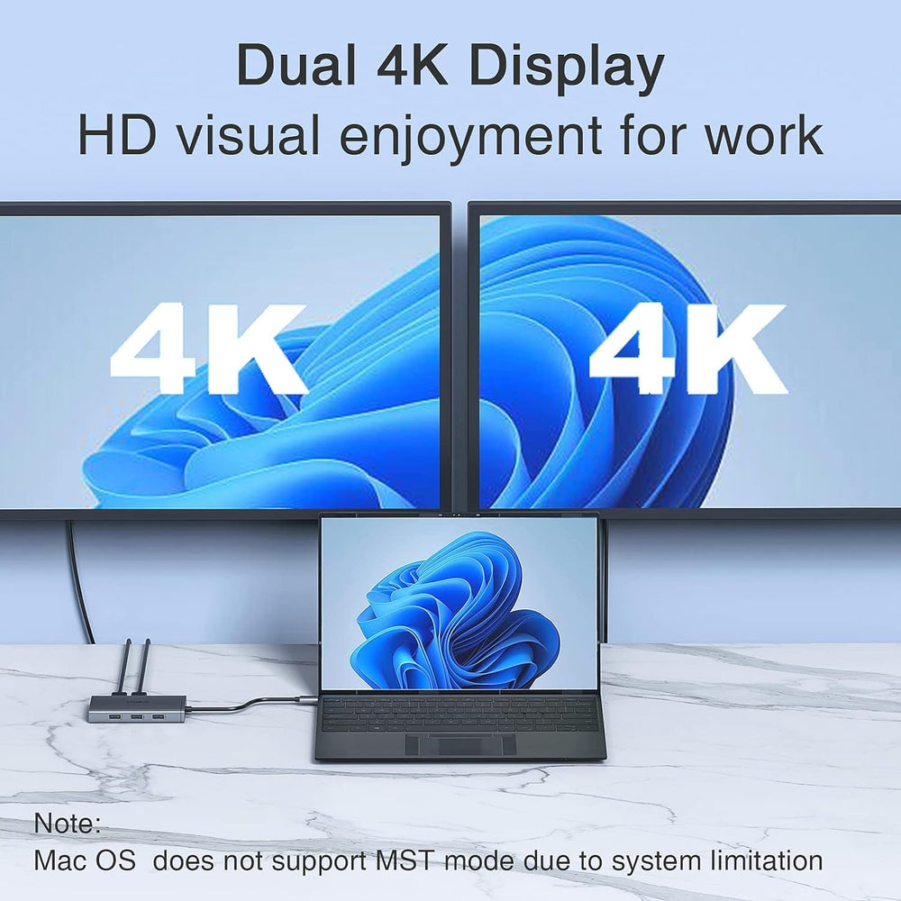 HODO docking station connected to dual monitors demonstrating expanded workspace