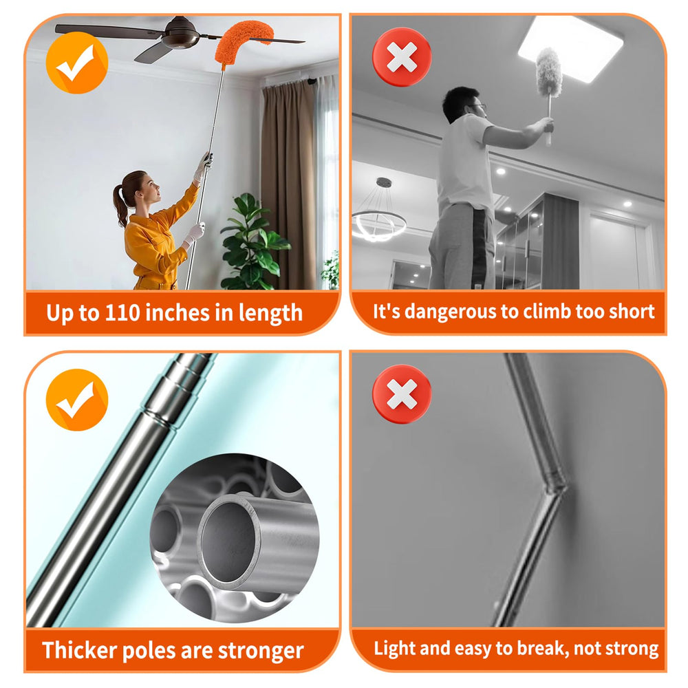 Hohoky long pole in use cleaning a ceiling fan without a ladder