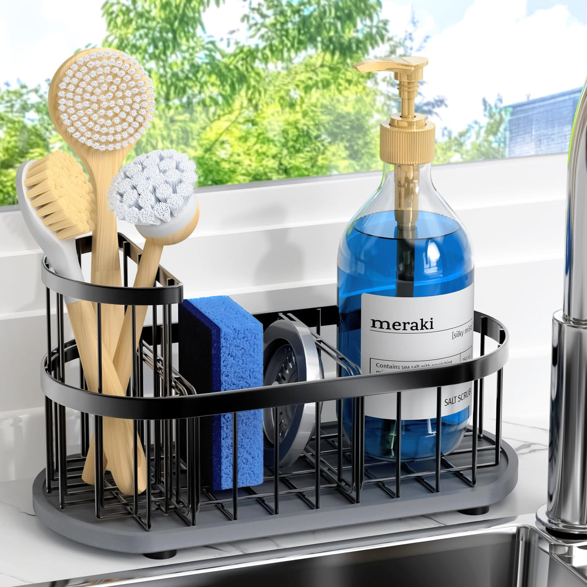 HOKEMOM front view sink caddy showing compact organized storage benefit