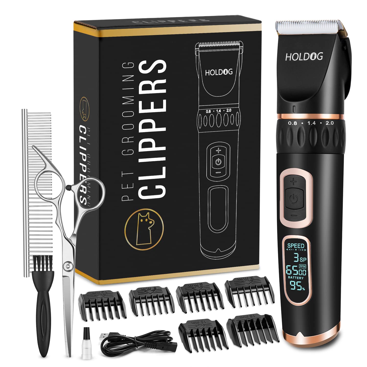 HOLDOG clippers front view showing controls and power button for precise grooming