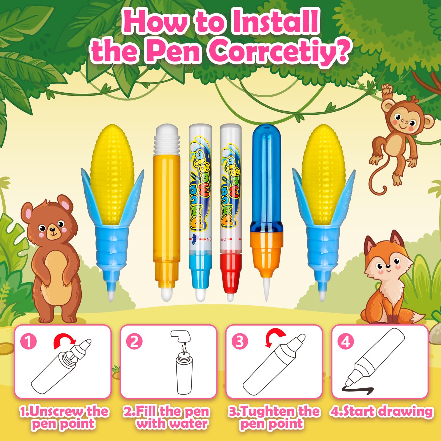 Hollyhi magic pens and colorful molds laid out to encourage tracing and letter practice