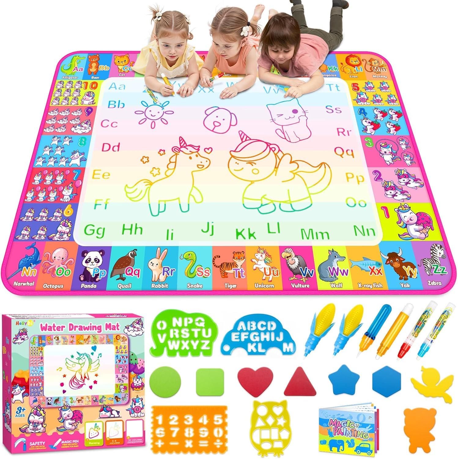 Hollyhi mat front view showing full 40x28 canvas and clear drawing area for creativity