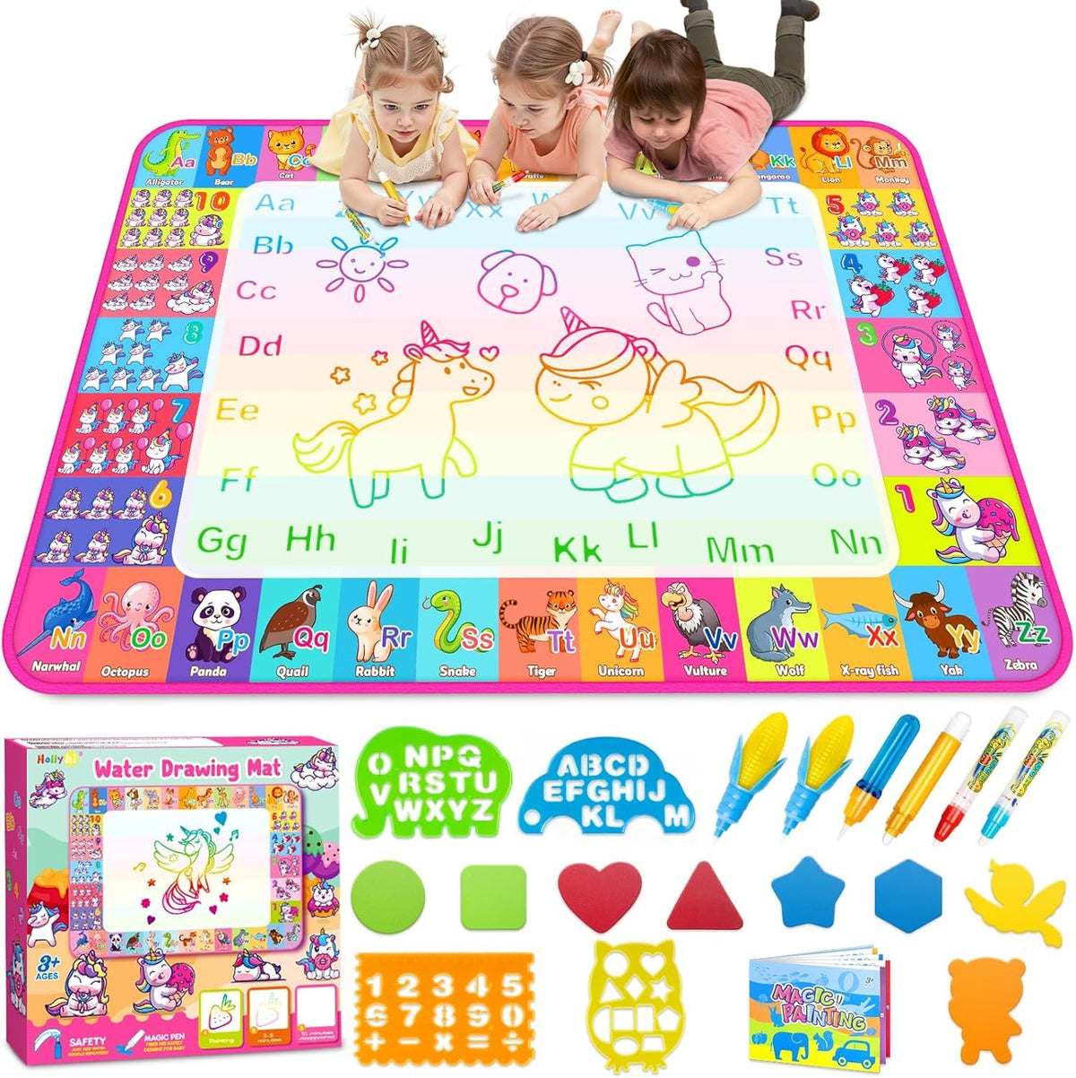 Hollyhi mat front view showing full 40x28 canvas and clear drawing area for creativity
