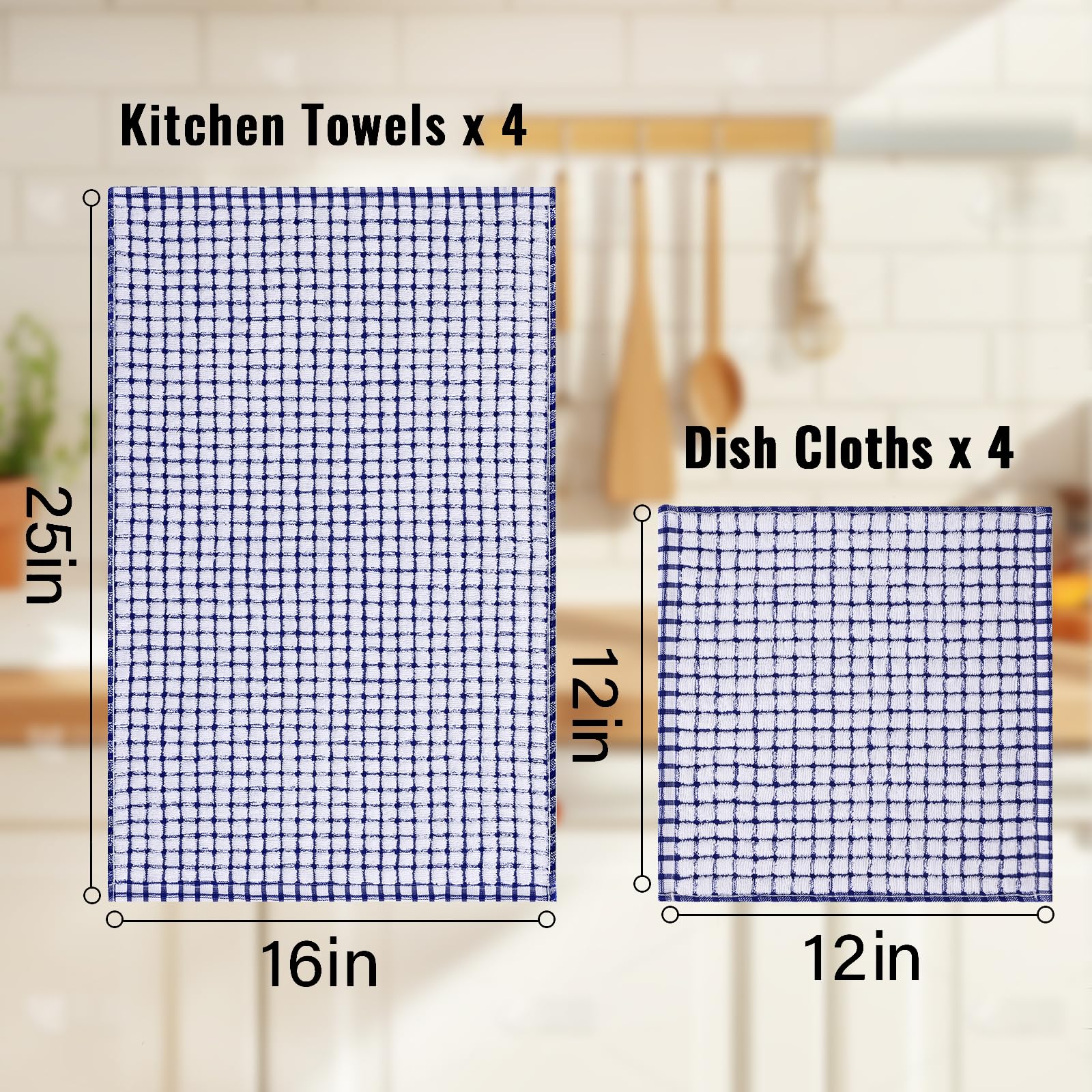 Homaxy comparison of 12x12 rags and 16x25 towels showing size versatility