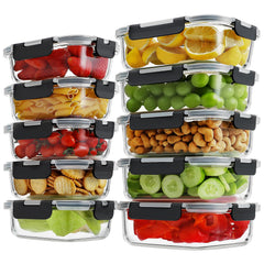 HOMBERKING front packaging showing 10 glass containers and lids, organized and space-saving