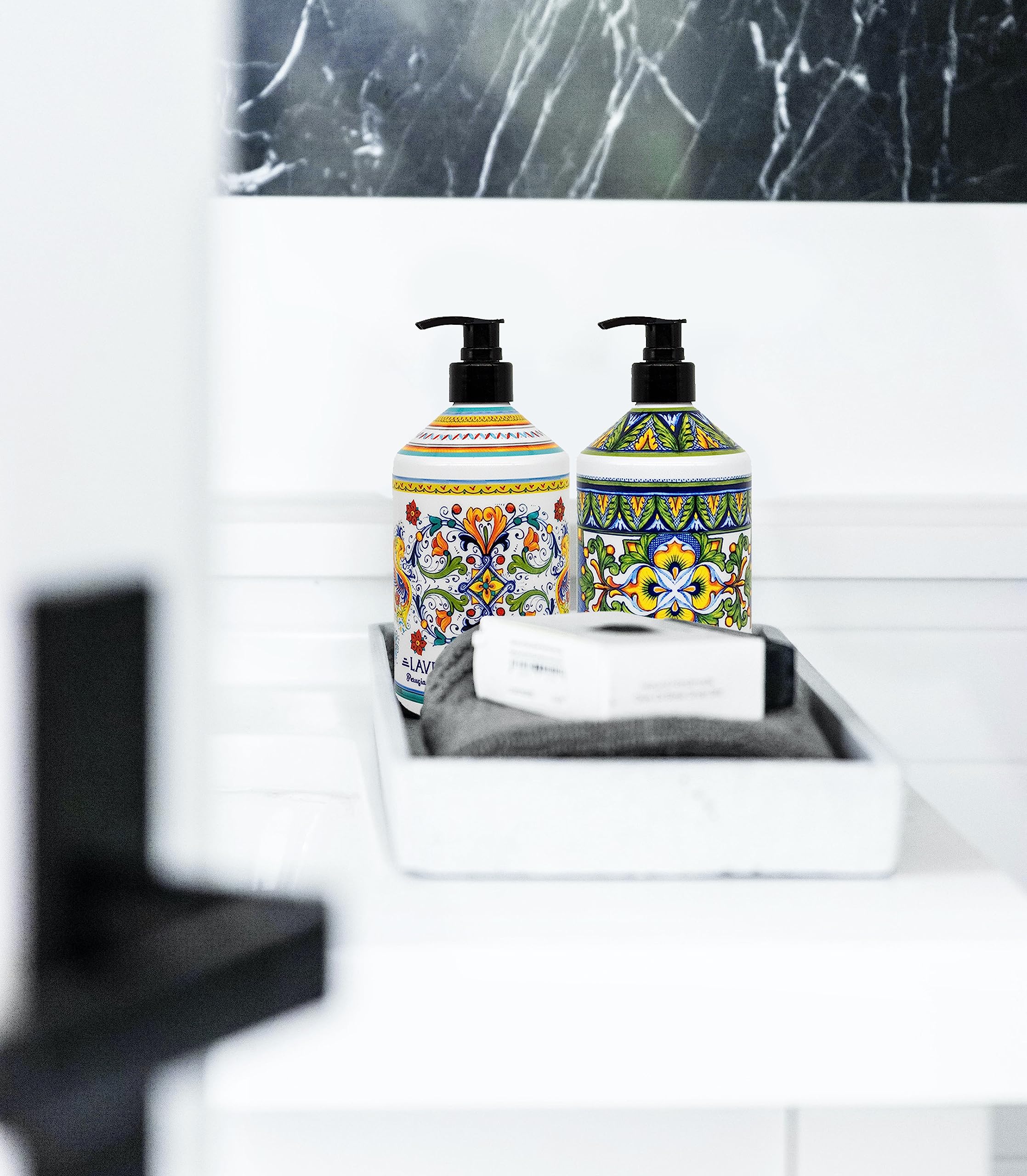 Home & Body Company in-bathroom lifestyle scene adding decorative soap benefit