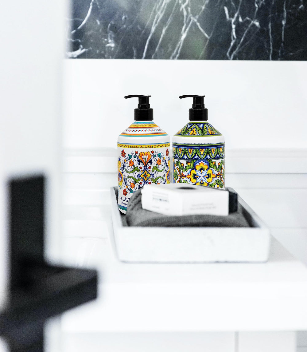 Home & Body Company in-bathroom lifestyle scene adding decorative soap benefit
