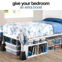 HOME IT under-bed view with storage bins using added clearance