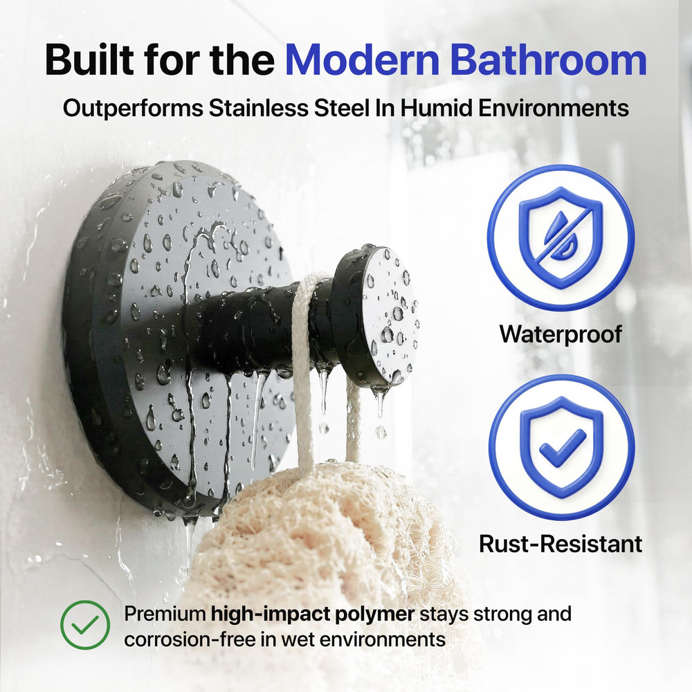HOME SO suction hook installed on glass shower panel demonstrating no-drill convenience