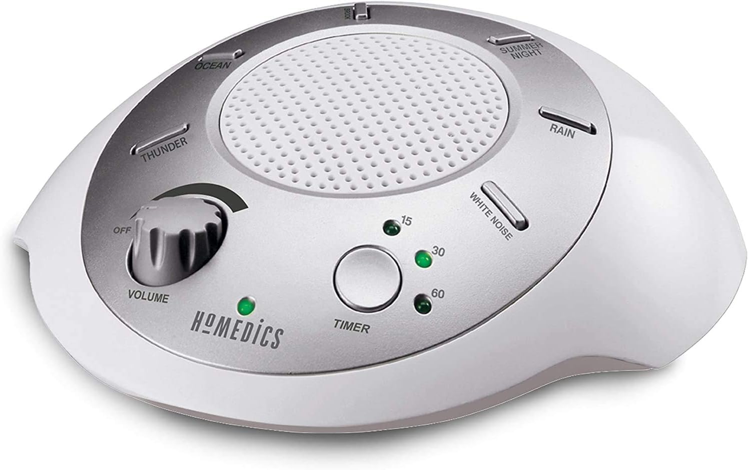 Homedics front view of silver device showing clean design and quick setup benefit