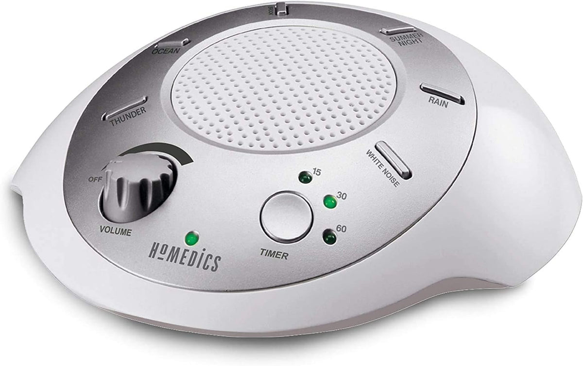 Homedics front view of silver device showing clean design and quick setup benefit