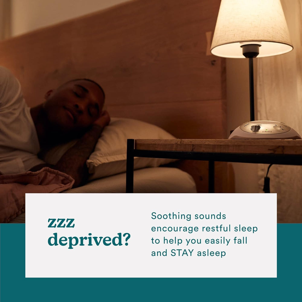Homedics placed on nightstand creating calm bedroom ambience benefit