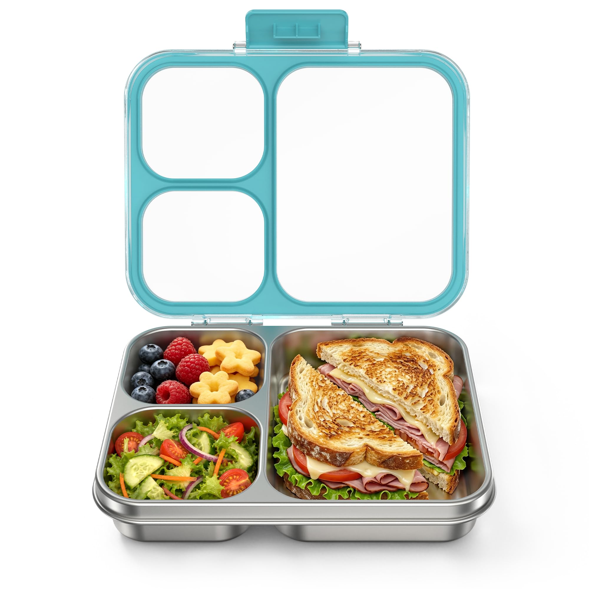 HOMEKOL front view of blue bento box showing compact shape and color benefits portability