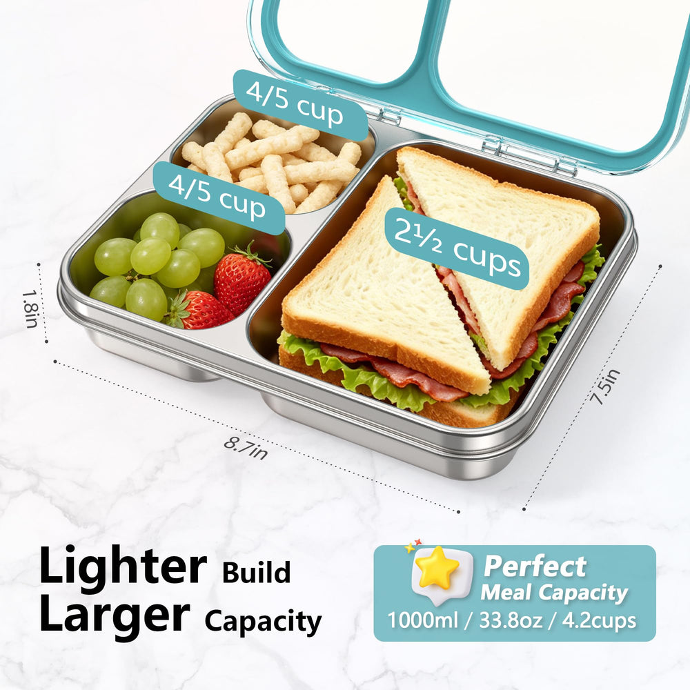 HOMEKOL open top view filled with sandwich and sides illustrating organized meal packing