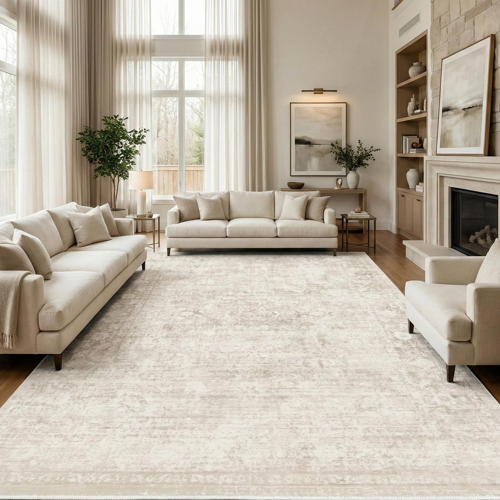 Homemate full room view showing rug anchoring living room and durable style