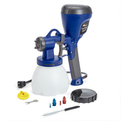 HomeRight sprayer front view showing compact turbine and portability benefits