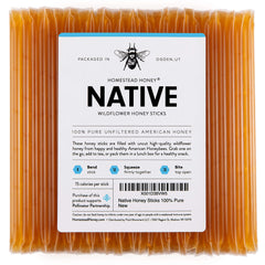 Homestead Honey front packaging showing 100-count convenience and freshness