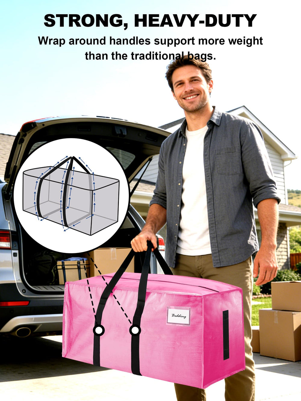 HOMESURE close-up of wrap-around handles demonstrating secure heavy-lift support
