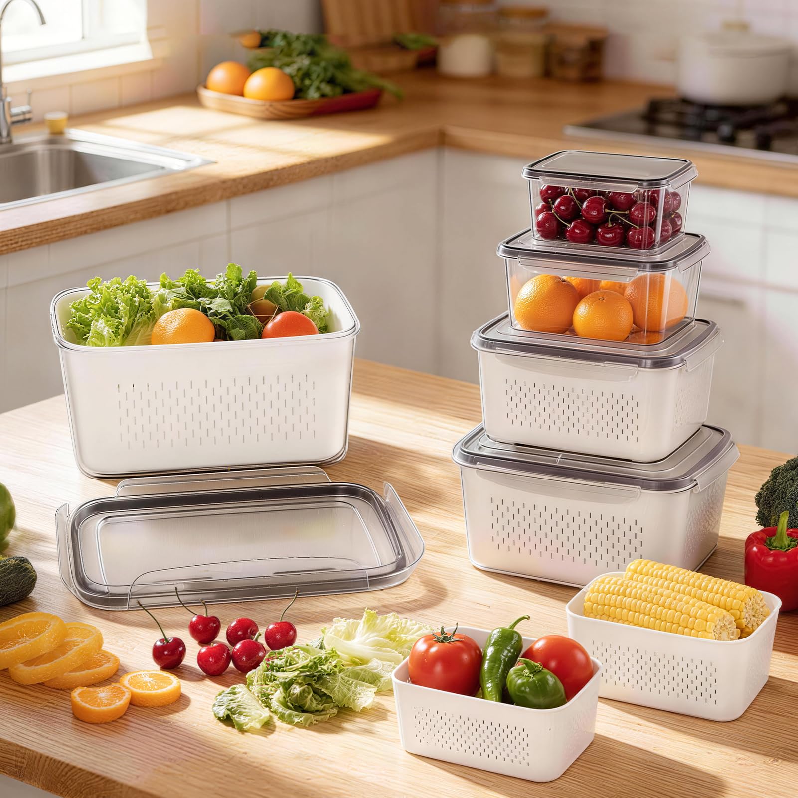 HOMETALL filled with mixed fruit in fridge for organized fresh storage