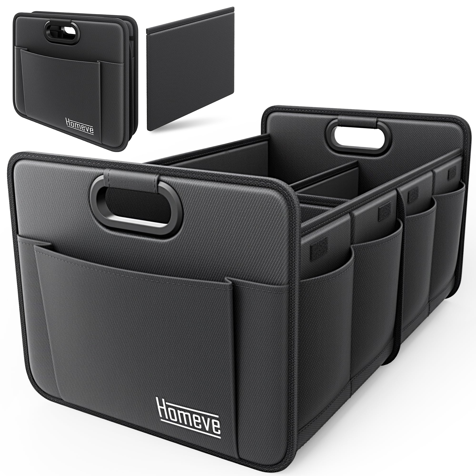 Homeve front view showing large organizer and benefits of capacity
