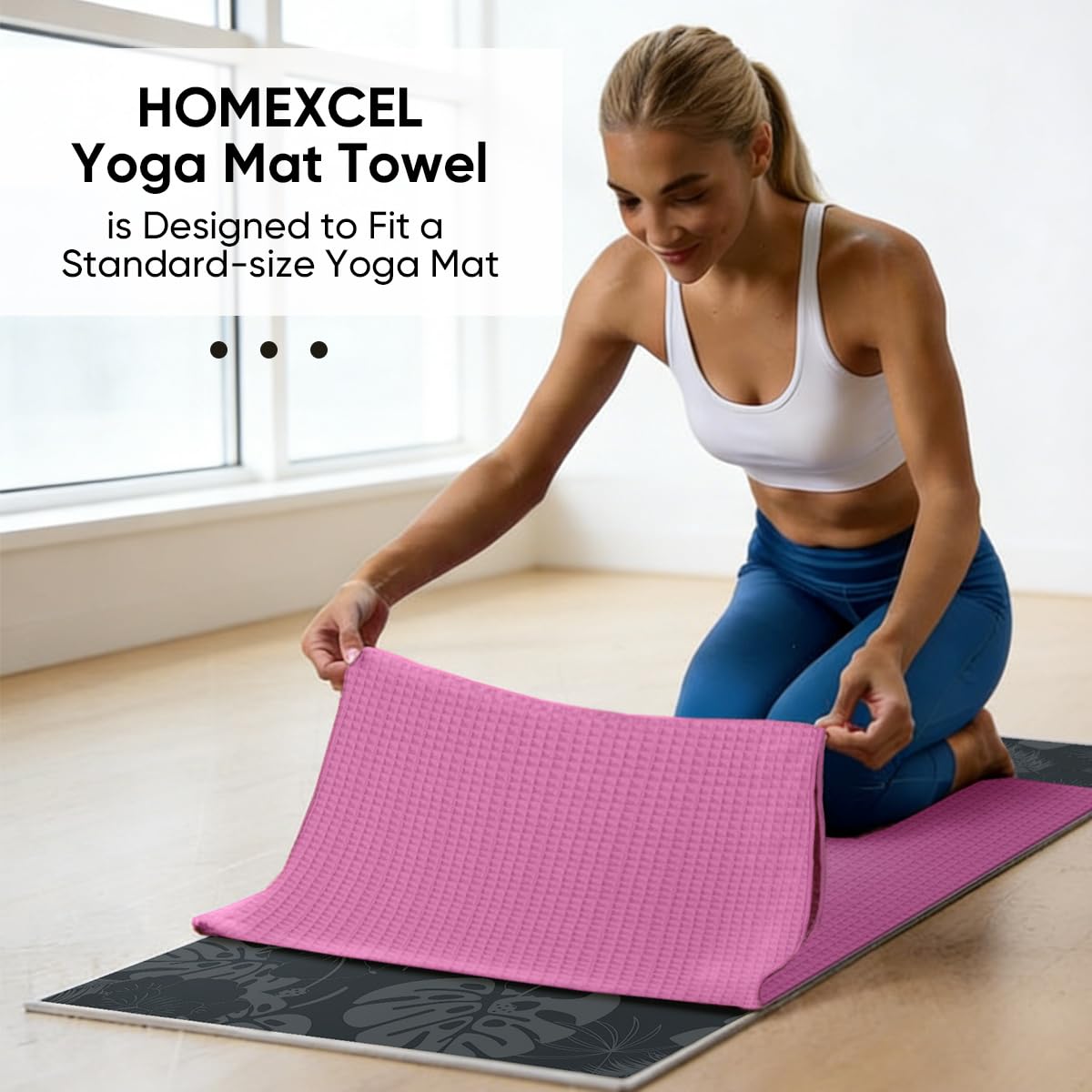 HOMEXCEL towel beside ruler illustrating 26.5 x 72 inch size for fit clarity