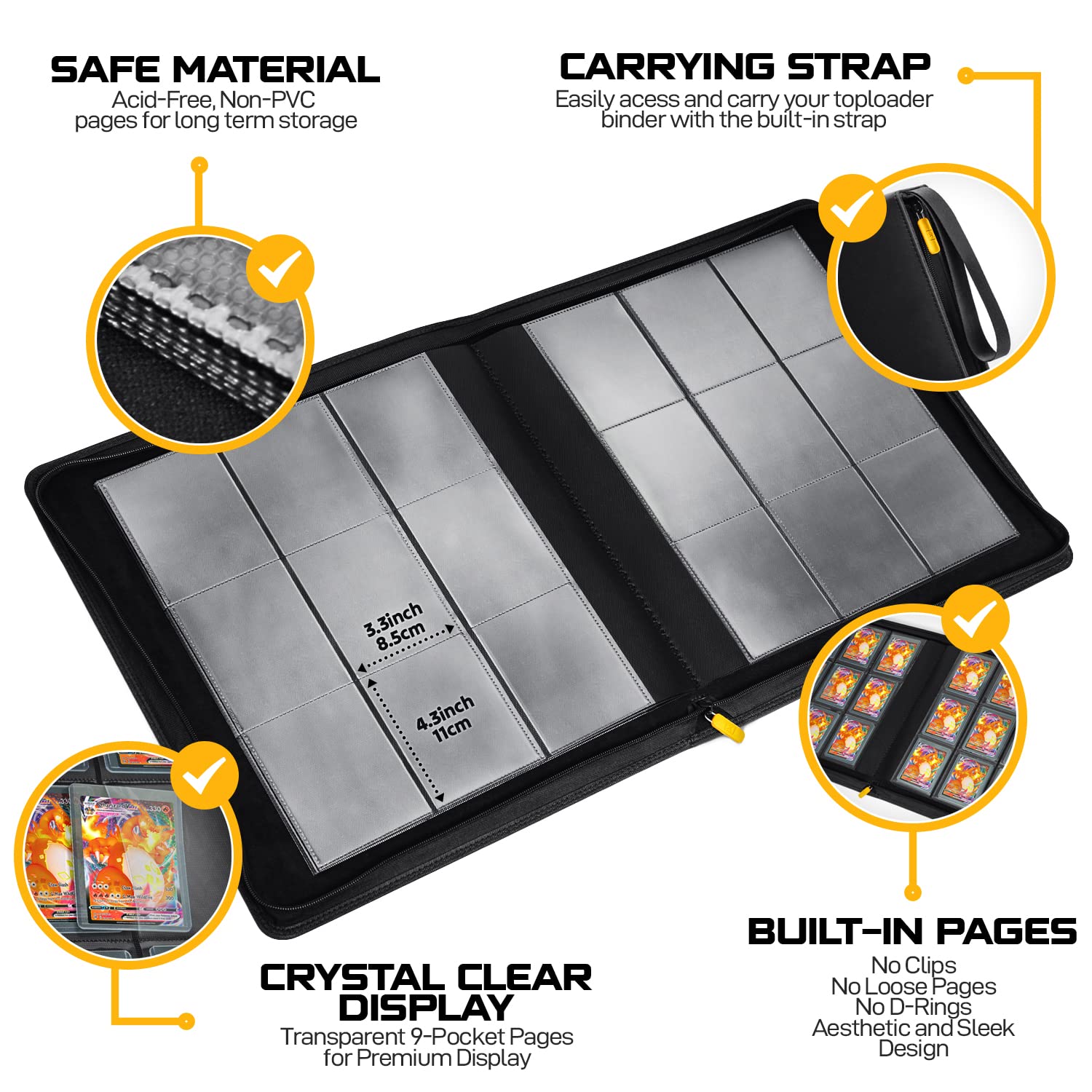 HOMEXPRO double-sided 9-pocket page detail showing snug fit and high capacity benefit