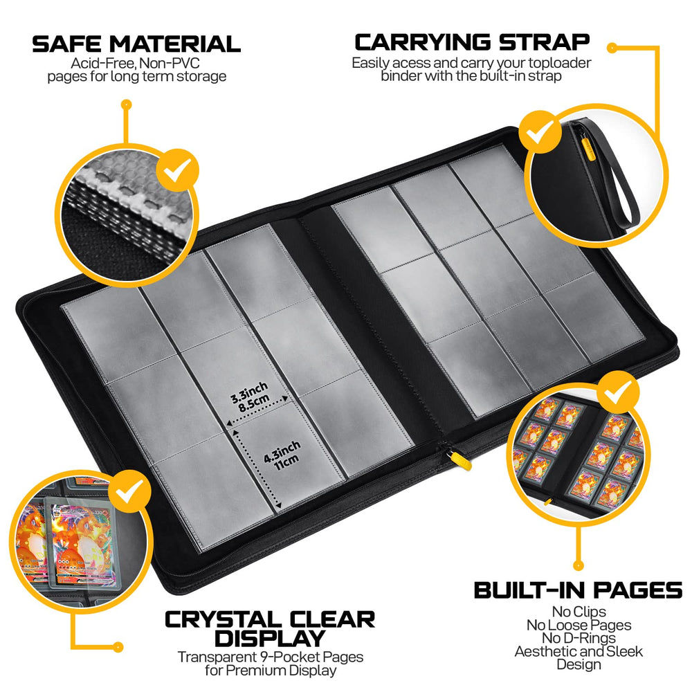HOMEXPRO double-sided 9-pocket page detail showing snug fit and high capacity benefit