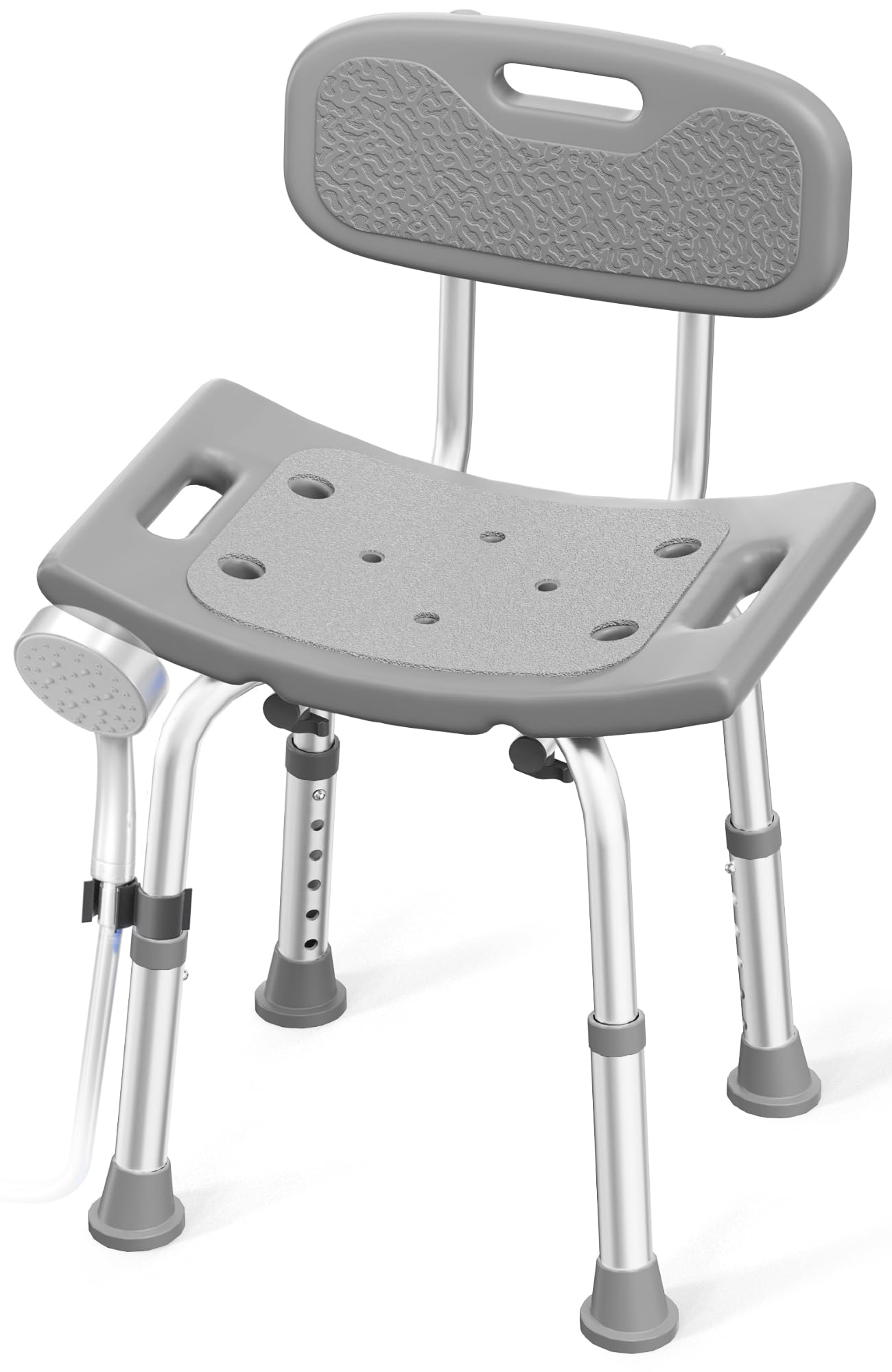 HOMLAND front view of shower chair showing sturdy aluminum frame and compact design benefit