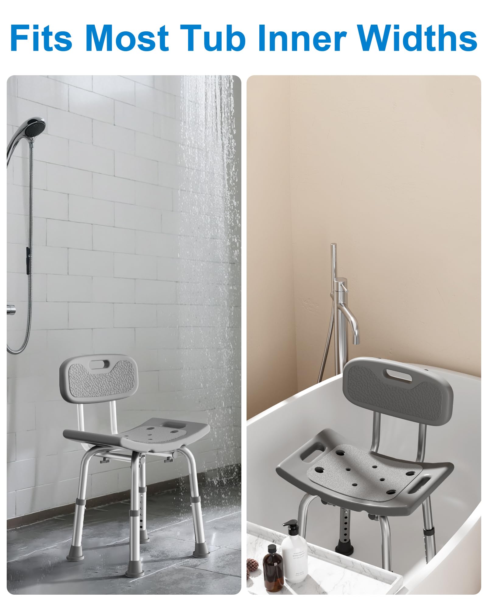 HOMLAND chair beside a ruler to show seat height range for proper fit benefit