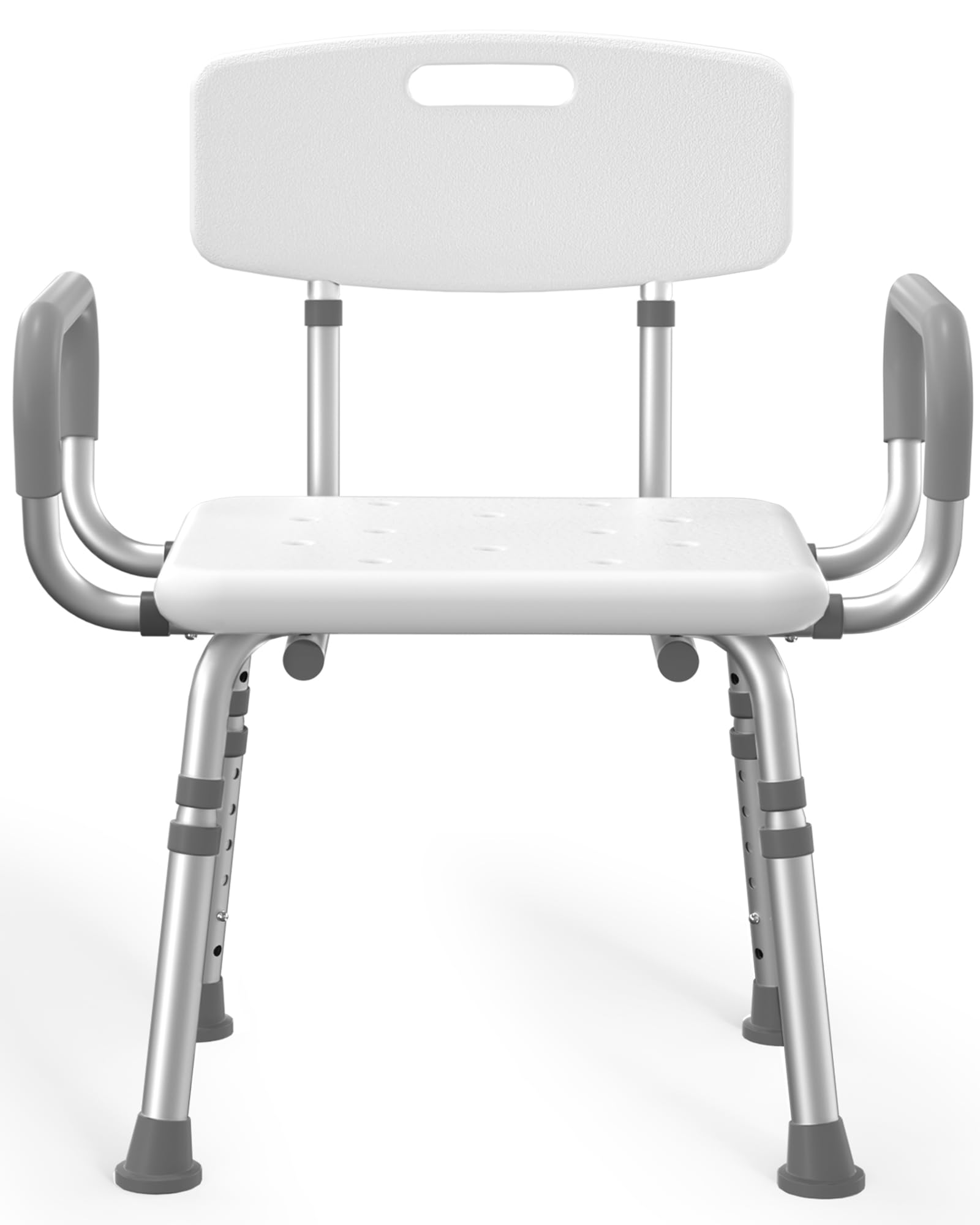 HOMLAND shower chair front view showing stable frame and wide seat benefit safety