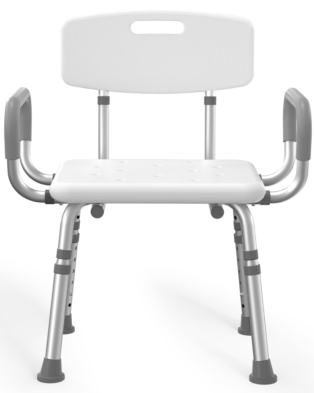 HOMLAND shower chair front view showing stable frame and wide seat benefit safety