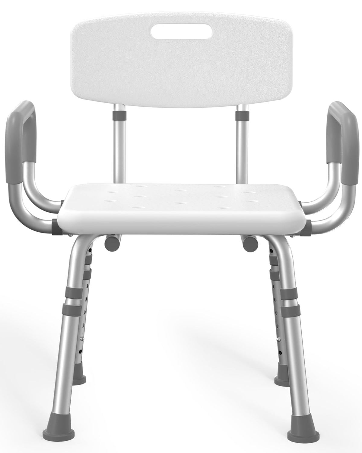 HOMLAND shower chair front view showing stable frame and wide seat benefit safety
