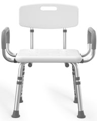 HOMLAND shower chair front view showing stable frame and wide seat benefit safety