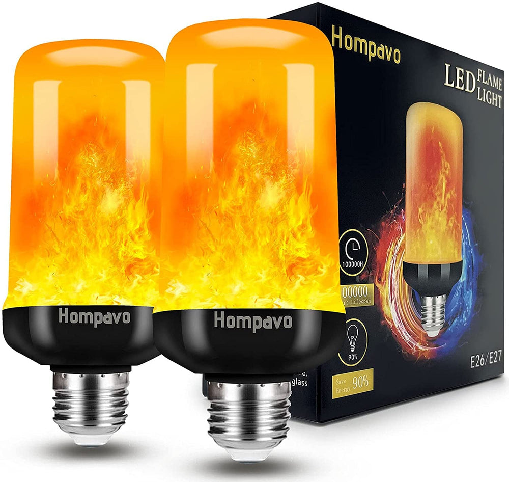 Hompavo front view of flame bulb showing warm realistic glow