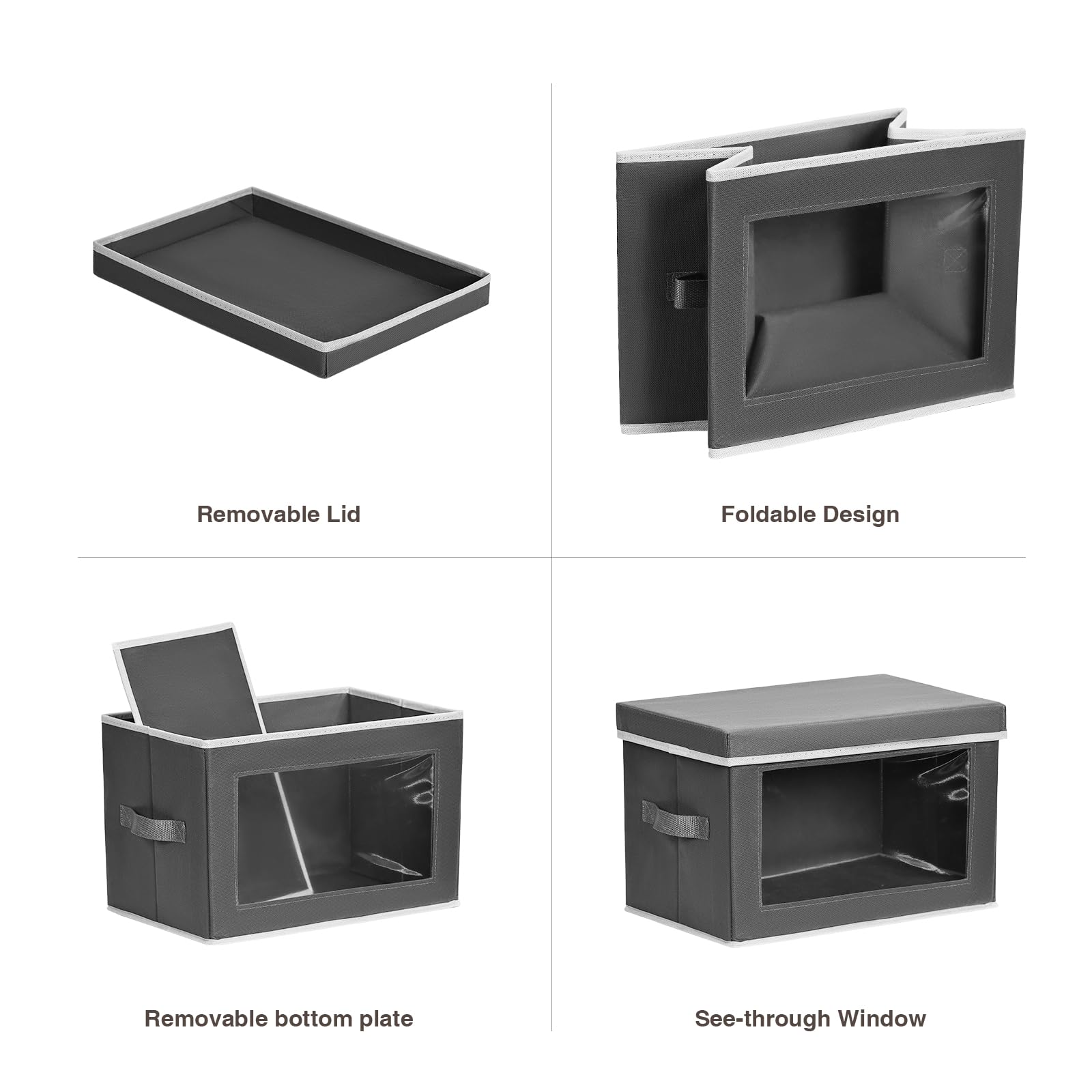 Homsorout folded flat bins illustrating compact storage when not in use benefit