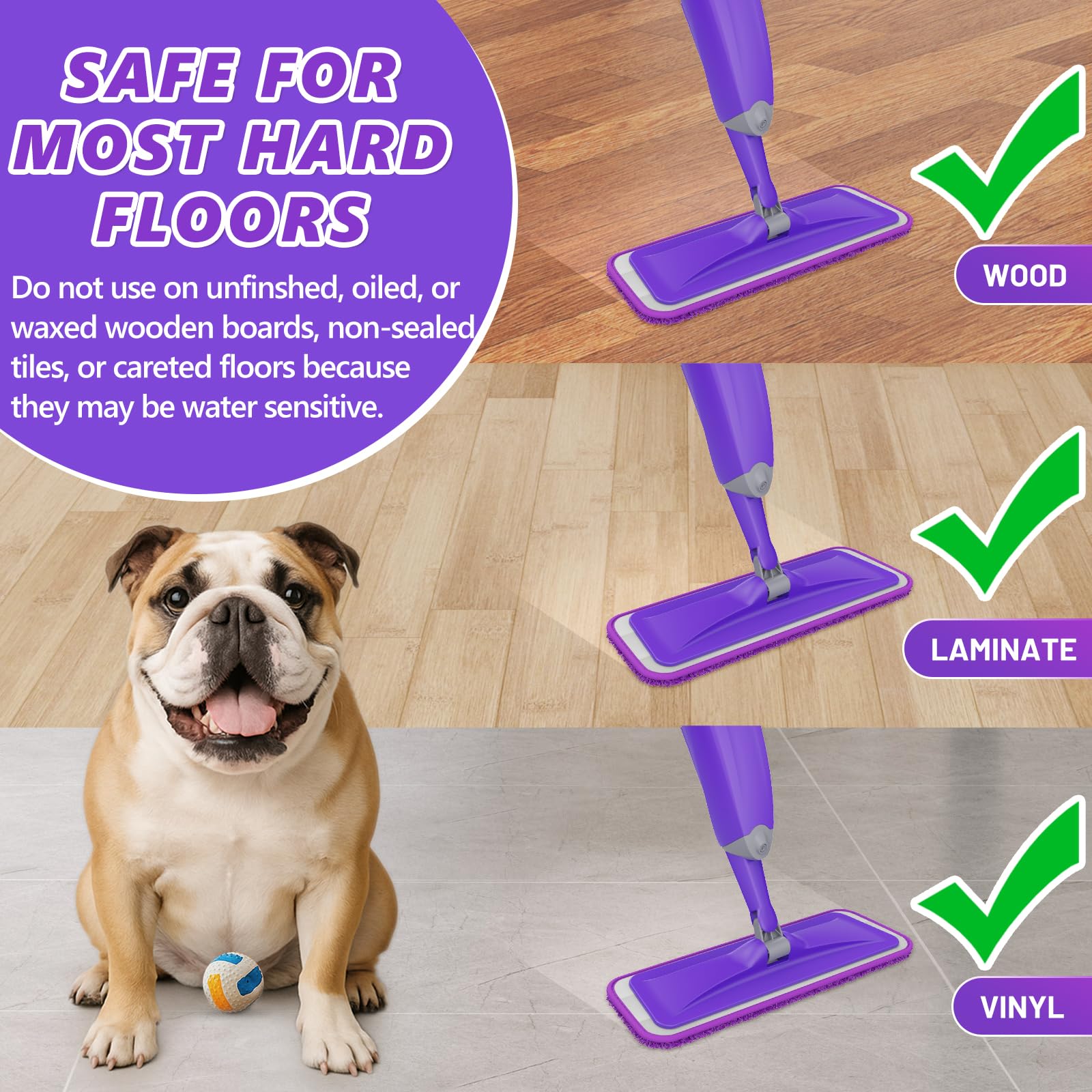 HOMTOYOU spray mop used in kitchen for fast spot cleaning and low effort