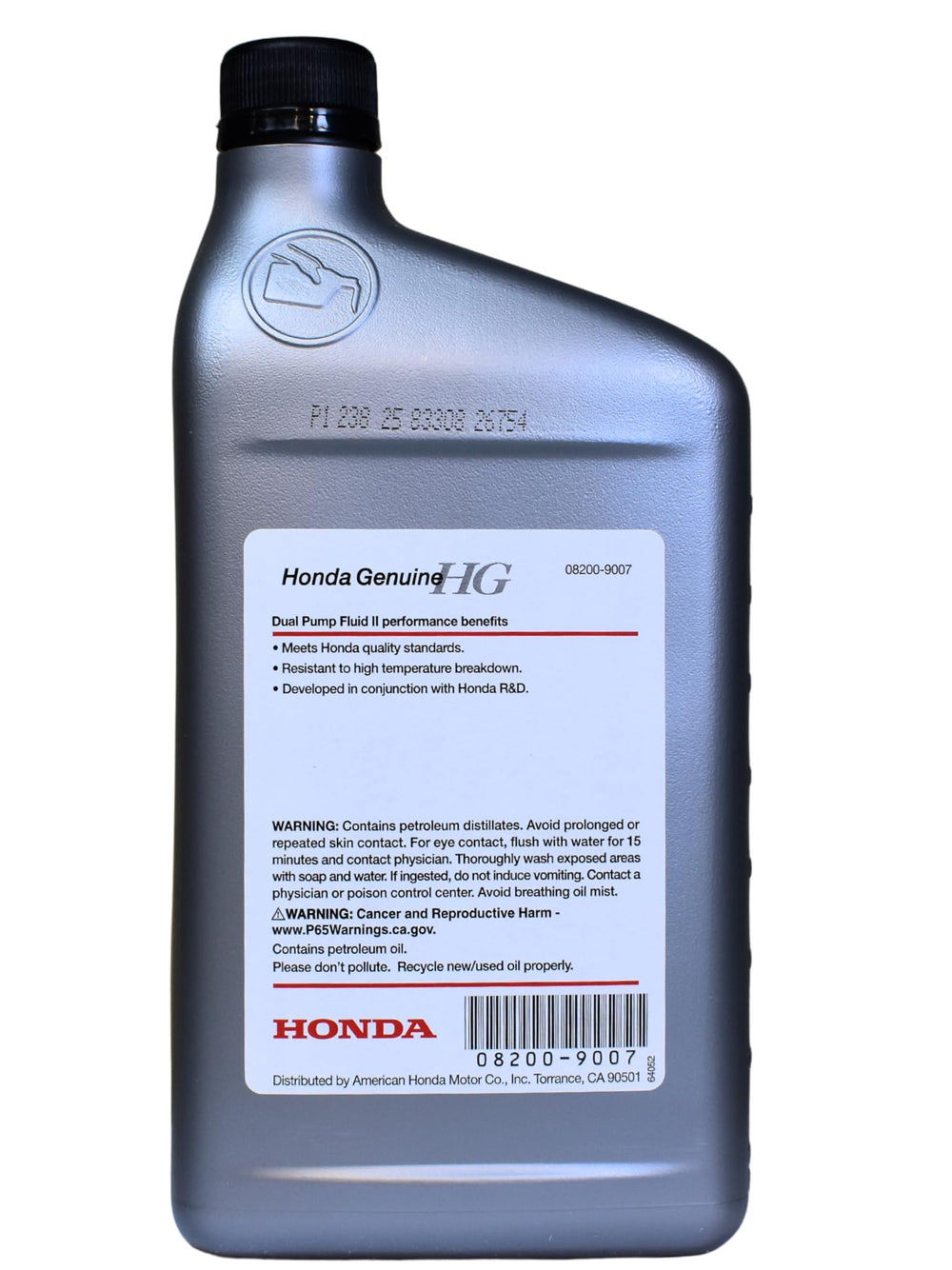 Close-up of Honda bottle pour spout and texture showing easy, controlled fluid pour