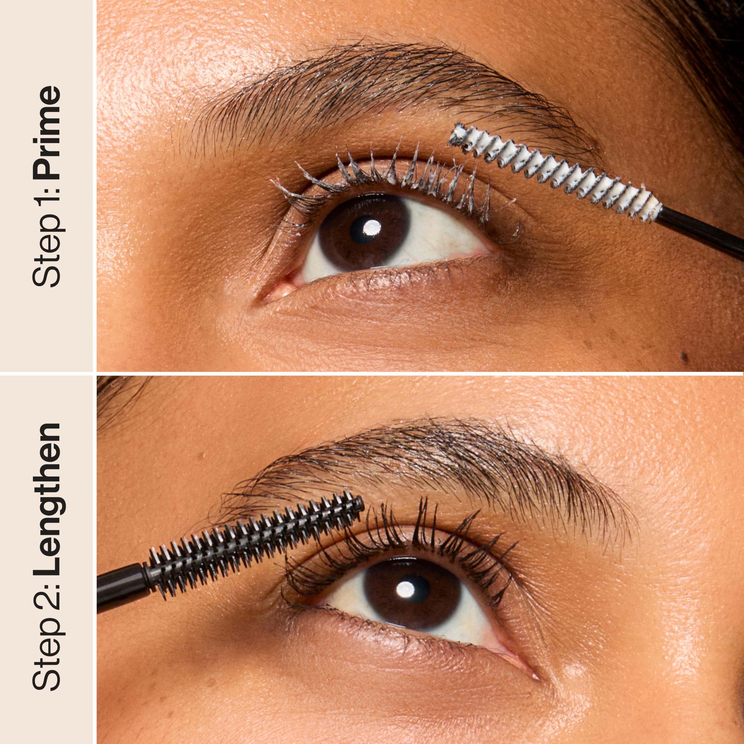 Honest Beauty before and after lashes comparison, demonstrates enhanced length and lift