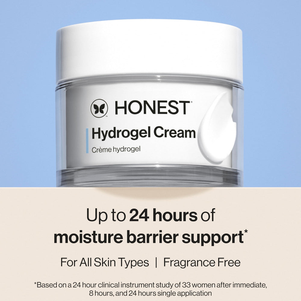Honest Beauty open jar close-up texture demonstrating cooling, lightweight hydration