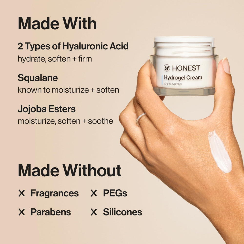 Honest Beauty cream being dispensed to hand, showing easy application and absorption