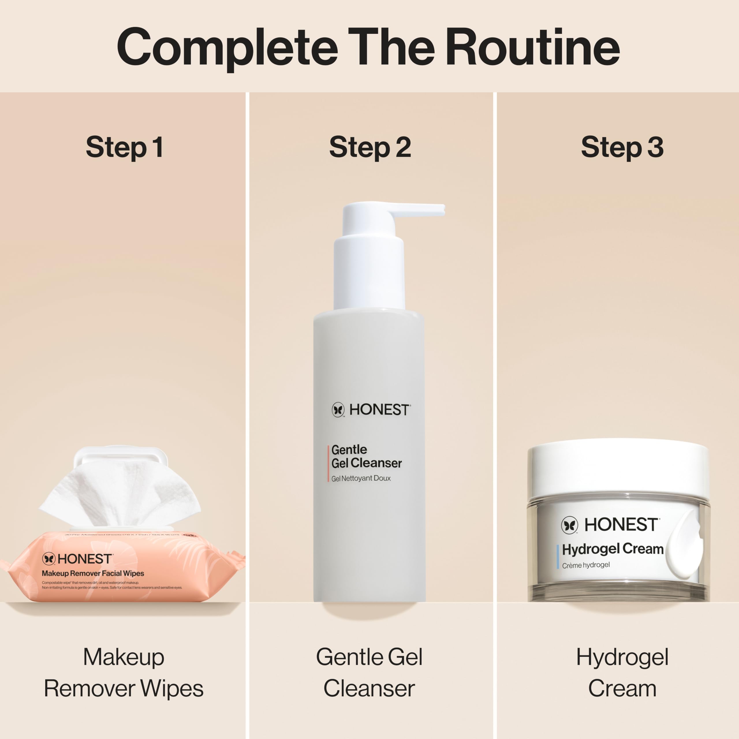 Honest Beauty wipes on bathroom counter in travel kit suggests easy on-the-go cleansing